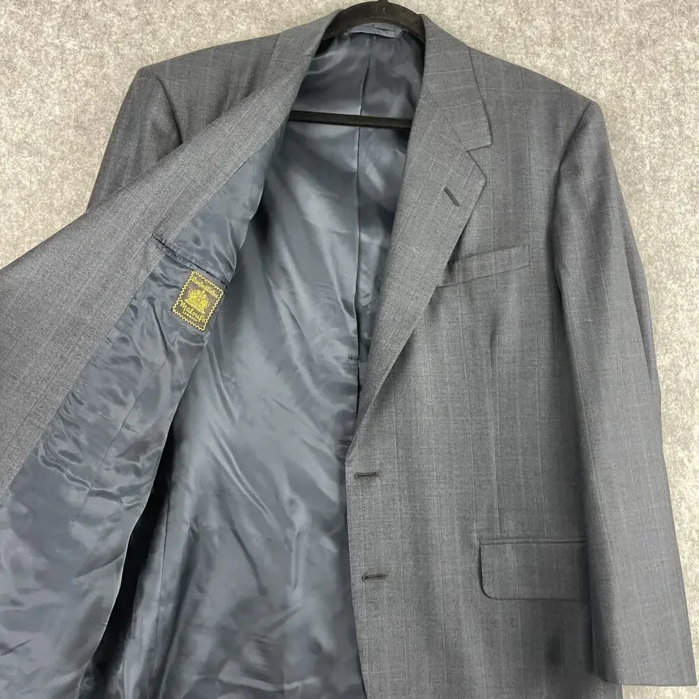 Vintage Oxxford Clothes Blazer Mens 44R Blue Plaid Super Worsted Wool Bespoke